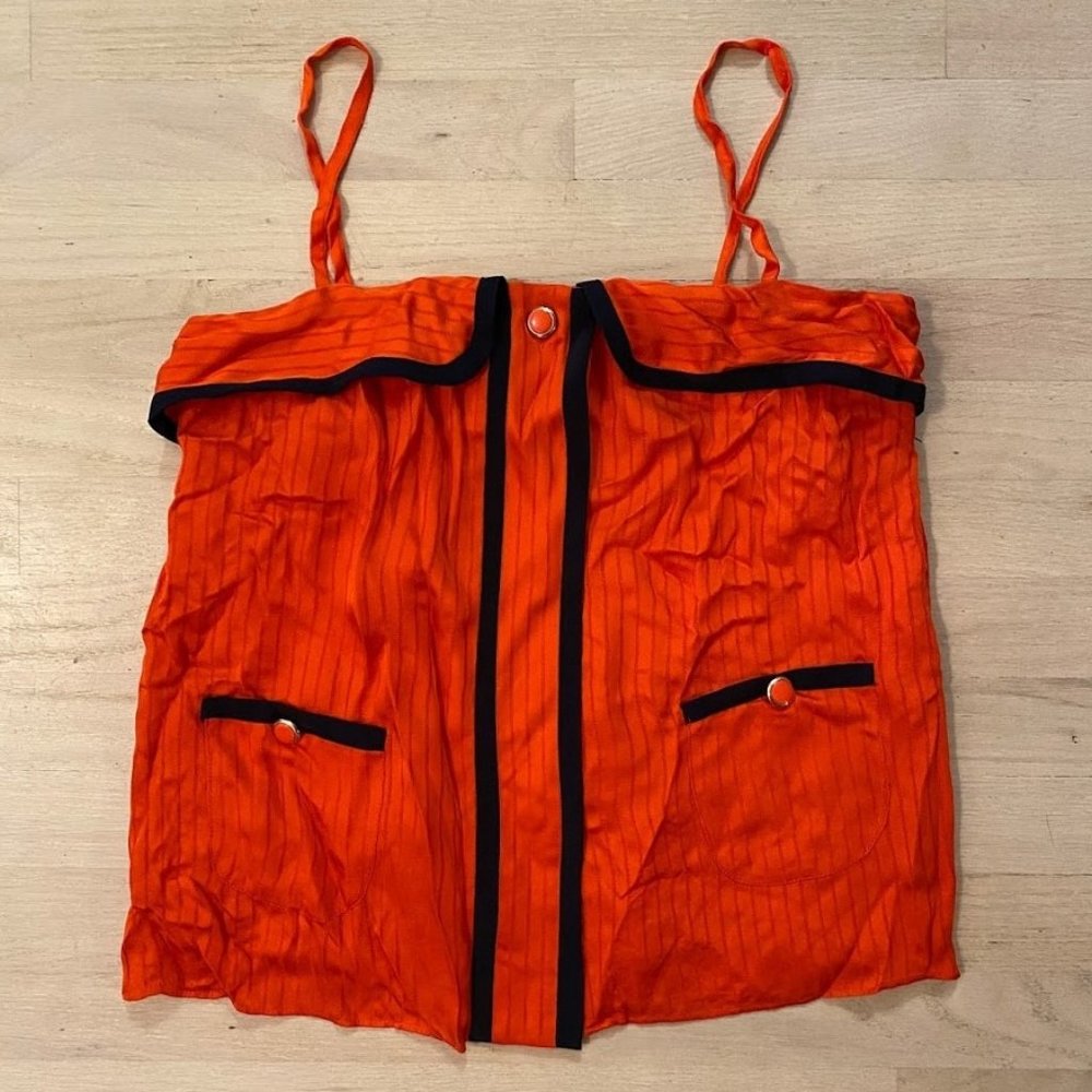 Milly of New York Orange Sleeveless Button-Front Shell with Black Trim